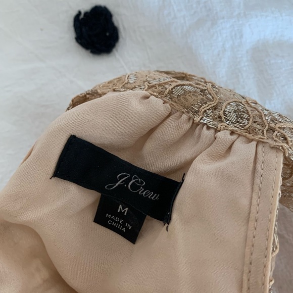 J. Crew Tie Neck Top in Metallic Lace | M | Nude - Picture 7 of 7